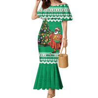 Personalized Nigeria Christmas Family Matching Mermaid Dress and Hawaiian Shirt Black Santa With Jollof Rice - Wonder Print Shop