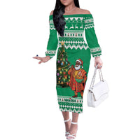 Personalized Nigeria Christmas Family Matching Off The Shoulder Long Sleeve Dress and Hawaiian Shirt Black Santa With Jollof Rice - Wonder Print Shop