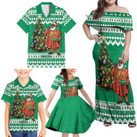 Personalized Nigeria Christmas Family Matching Off Shoulder Maxi Dress and Hawaiian Shirt Black Santa With Jollof Rice - Wonder Print Shop