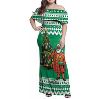 Personalized Nigeria Christmas Family Matching Off Shoulder Maxi Dress and Hawaiian Shirt Black Santa With Jollof Rice - Wonder Print Shop