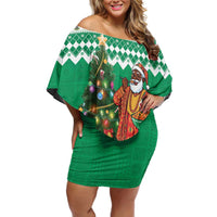 Personalized Nigeria Christmas Family Matching Off Shoulder Short Dress and Hawaiian Shirt Black Santa With Jollof Rice - Wonder Print Shop