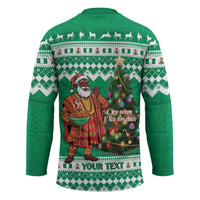 Personalized Nigeria Christmas Hockey Jersey Black Santa With Jollof Rice - Wonder Print Shop