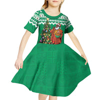 Personalized Nigeria Christmas Kid Short Sleeve Dress Black Santa With Jollof Rice - Wonder Print Shop