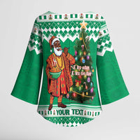 Personalized Nigeria Christmas Kimono Sleeve Blouse Black Santa With Jollof Rice - Wonder Print Shop