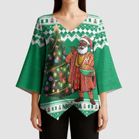 Personalized Nigeria Christmas Kimono Sleeve Blouse Black Santa With Jollof Rice - Wonder Print Shop