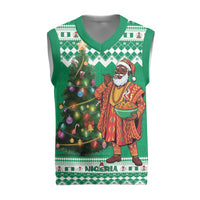 Nigeria Christmas Knitted V-Neck Vest Black Santa With Jollof Rice - Wonder Print Shop