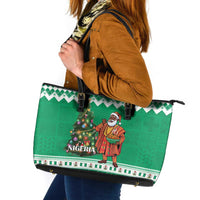 Nigeria Christmas Leather Tote Bag Black Santa With Jollof Rice - Wonder Print Shop