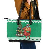 Nigeria Christmas Leather Tote Bag Black Santa With Jollof Rice - Wonder Print Shop