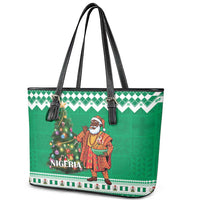 Nigeria Christmas Leather Tote Bag Black Santa With Jollof Rice - Wonder Print Shop