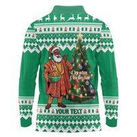 Personalized Nigeria Christmas Long Sleeve Polo Shirt Black Santa With Jollof Rice - Wonder Print Shop