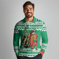 Personalized Nigeria Christmas Long Sleeve Polo Shirt Black Santa With Jollof Rice - Wonder Print Shop