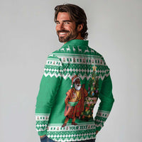 Personalized Nigeria Christmas Long Sleeve Polo Shirt Black Santa With Jollof Rice - Wonder Print Shop