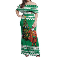 Personalized Nigeria Christmas Off Shoulder Maxi Dress Black Santa With Jollof Rice - Wonder Print Shop