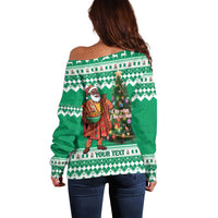 Personalized Nigeria Christmas Off Shoulder Sweater Black Santa With Jollof Rice - Wonder Print Shop