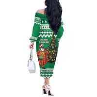 Personalized Nigeria Christmas Off The Shoulder Long Sleeve Dress Black Santa With Jollof Rice - Wonder Print Shop