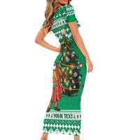 Personalized Nigeria Christmas Short Sleeve Bodycon Dress Black Santa With Jollof Rice - Wonder Print Shop