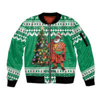 Personalized Nigeria Christmas Sleeve Zip Bomber Jacket Black Santa With Jollof Rice - Wonder Print Shop