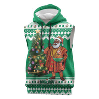 Personalized Nigeria Christmas Sleeveless Hoodie Black Santa With Jollof Rice - Wonder Print Shop