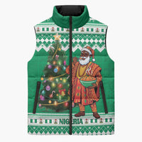 Personalized Nigeria Christmas Sleeveless Puffer Jacket Black Santa With Jollof Rice - Wonder Print Shop