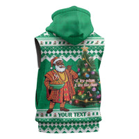 Personalized Nigeria Christmas Sleeveless Zip Hoodie Black Santa With Jollof Rice - Wonder Print Shop