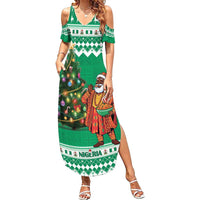 Personalized Nigeria Christmas Summer Maxi Dress Black Santa With Jollof Rice - Wonder Print Shop