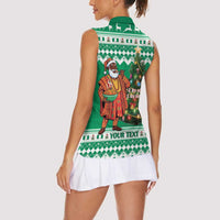 Personalized Nigeria Christmas Women Sleeveless Polo Shirt Black Santa With Jollof Rice - Wonder Print Shop