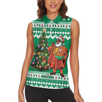 Personalized Nigeria Christmas Women Sleeveless Polo Shirt Black Santa With Jollof Rice - Wonder Print Shop