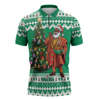 Personalized Nigeria Christmas Zipper Polo Shirt Black Santa With Jollof Rice - Wonder Print Shop