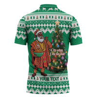 Personalized Nigeria Christmas Zipper Polo Shirt Black Santa With Jollof Rice - Wonder Print Shop