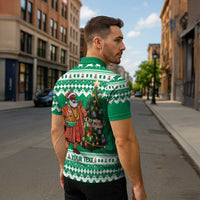 Personalized Nigeria Christmas Zipper Polo Shirt Black Santa With Jollof Rice - Wonder Print Shop