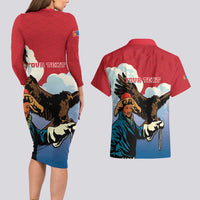 Personalised Mongolia Couples Matching Long Sleeve Bodycon Dress and Hawaiian Shirt Eagle Hunters - Wonder Print Shop