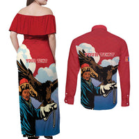 Personalised Mongolia Couples Matching Off Shoulder Maxi Dress and Long Sleeve Button Shirt Eagle Hunters - Wonder Print Shop
