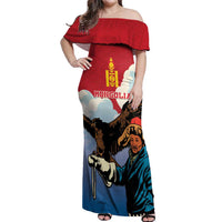 Personalised Mongolia Off Shoulder Maxi Dress Eagle Hunters - Wonder Print Shop
