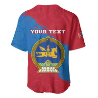 Personalised Mongolia Independence Day Baseball Jersey Coat Of Arms - Mongolia Folk Pattern - Wonder Print Shop
