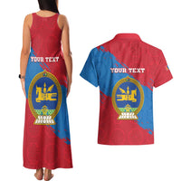 Personalised Mongolia Independence Day Couples Matching Tank Maxi Dress and Hawaiian Shirt Coat Of Arms - Mongolia Folk Pattern - Wonder Print Shop