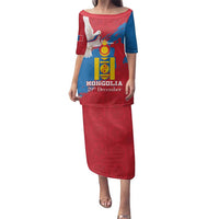 Personalised Mongolia Independence Day Family Matching Puletasi and Hawaiian Shirt Coat Of Arms - Mongolia Folk Pattern - Wonder Print Shop