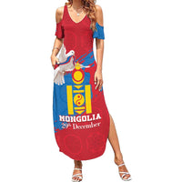 Personalised Mongolia Independence Day Family Matching Summer Maxi Dress and Hawaiian Shirt Coat Of Arms - Mongolia Folk Pattern - Wonder Print Shop