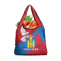 Personalised Mongolia Independence Day Grocery Bag Coat Of Arms - Mongolia Folk Pattern