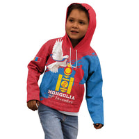 Personalised Mongolia Independence Day Kid Hoodie Coat Of Arms - Mongolia Folk Pattern - Wonder Print Shop