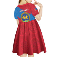 Personalised Mongolia Independence Day Kid Short Sleeve Dress Coat Of Arms - Mongolia Folk Pattern - Wonder Print Shop