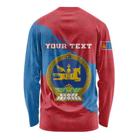 Personalised Mongolia Independence Day Long Sleeve Shirt Coat Of Arms - Mongolia Folk Pattern - Wonder Print Shop