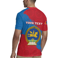 Personalised Mongolia Independence Day Rugby Jersey Coat Of Arms - Mongolia Folk Pattern - Wonder Print Shop