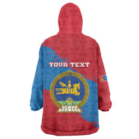 Personalised Mongolia Independence Day Wearable Blanket Hoodie Coat Of Arms - Mongolia Folk Pattern - Wonder Print Shop
