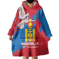Personalised Mongolia Independence Day Wearable Blanket Hoodie Coat Of Arms - Mongolia Folk Pattern - Wonder Print Shop