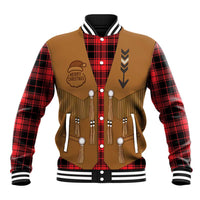 Santa Western Cowboy Christmas Baseball Jacket Plaid Black Red Vest Style - Wonder Print Shop