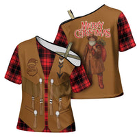 Santa Western Cowboy Christmas Cross Shoulder Shirt Plaid Black Red Vest Style - Wonder Print Shop