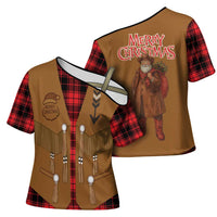 Santa Western Cowboy Christmas Cross Shoulder Shirt Plaid Black Red Vest Style - Wonder Print Shop