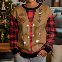 Santa Western Cowboy Christmas Kid Ugly Christmas Sweater Plaid Black Red Vest Style - Wonder Print Shop