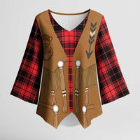 Santa Western Cowboy Christmas Kimono Sleeve Blouse Plaid Black Red Vest Style - Wonder Print Shop