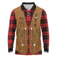 Santa Western Cowboy Christmas Long Sleeve Polo Shirt Plaid Black Red Vest Style - Wonder Print Shop
